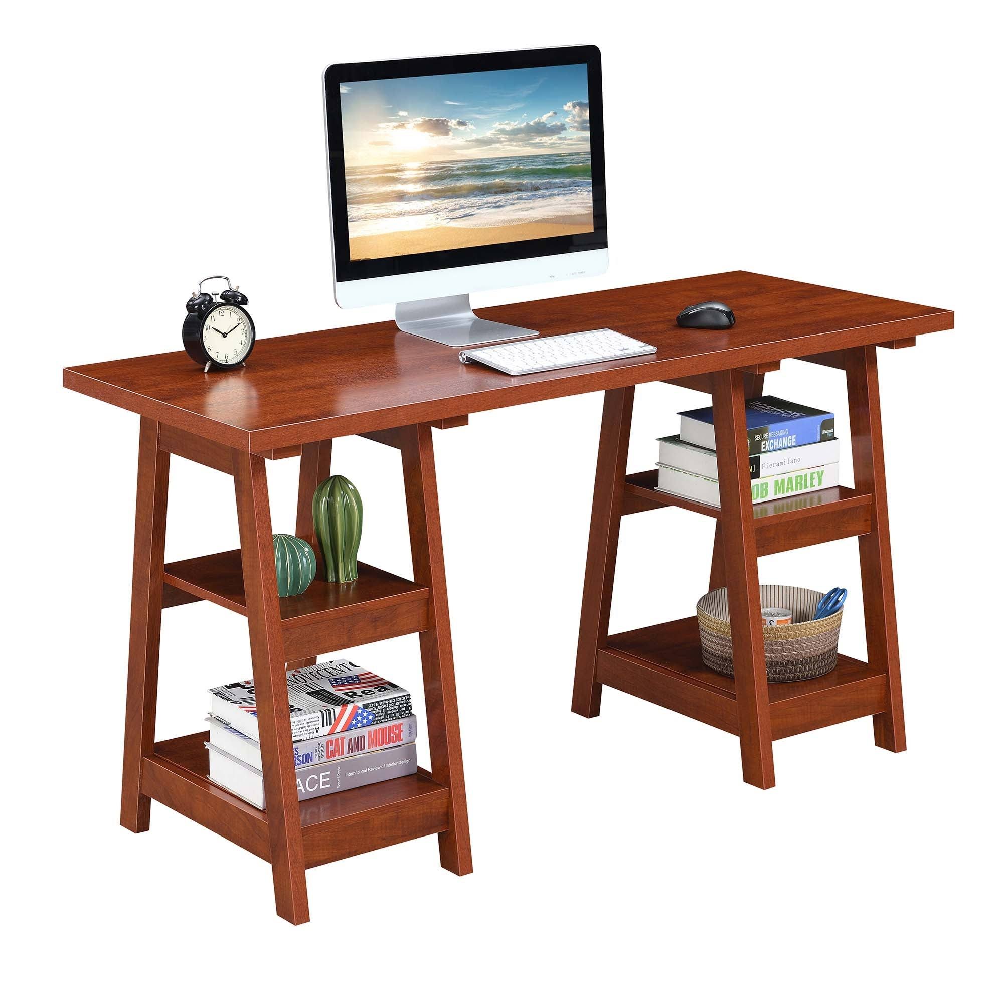 Convenience Concepts Designs2Go Double Trestle Desk, Pink
