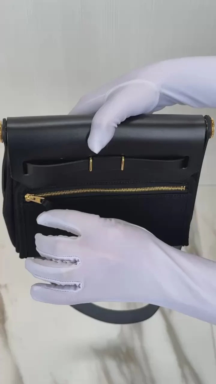 Hermès Herbag Zip 20 Black Vache Hunter and Toile Gold Hardware
