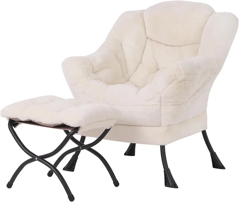Welnow Modern Lazy Chair with Ottoman – Compact Accent Armchair Featuring Side Pocket and Footrest