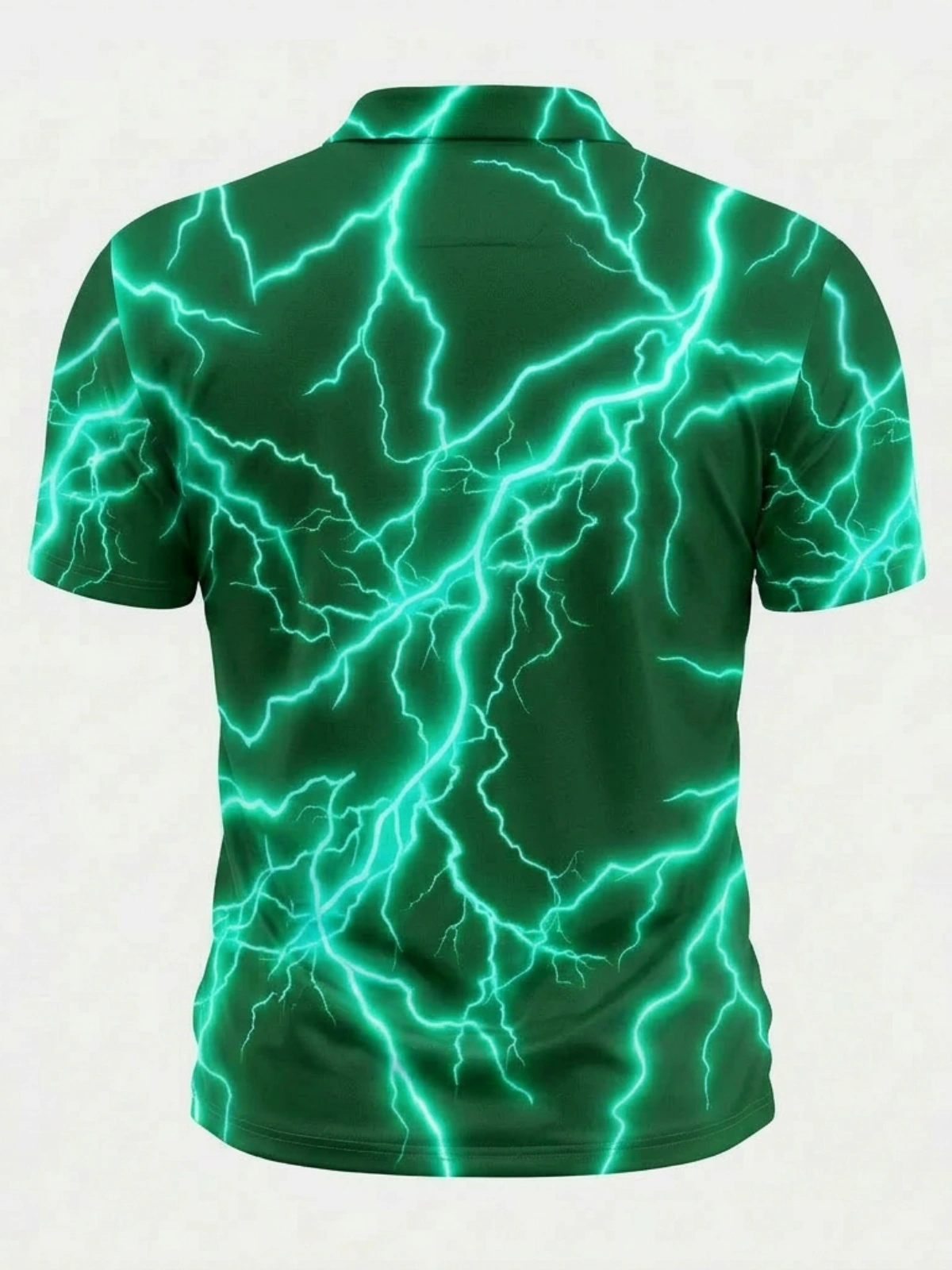 Moisture Wicking Golf Polo 3D Green Lightning Pattern Button Short Sleeve Golf Polo Shirt