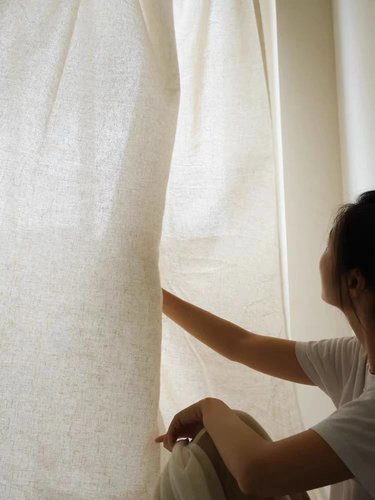 FS009 - South France Collection Th* ROW Minimalist Oatmeal Linen Living Room Bedroom Sheer Curtains