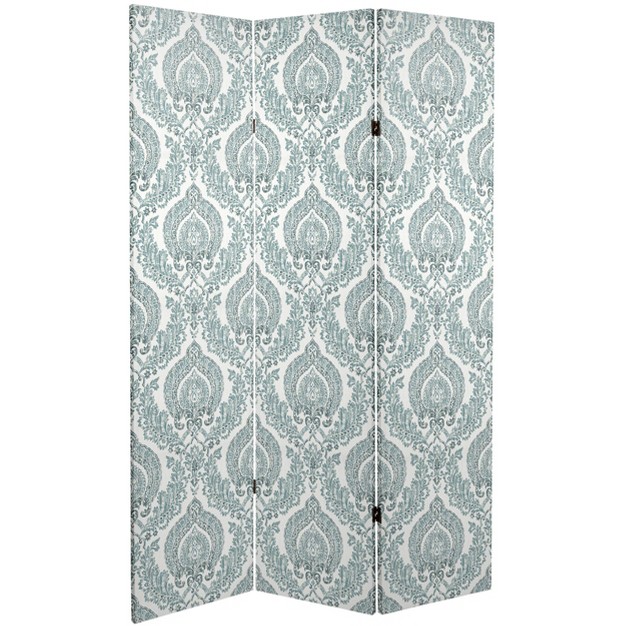 Double Sided Damask Canvas Room Divider Ivory Oriental Furniture 3 panel Pre assembled Lightweight Spruce Frame