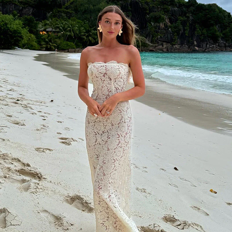 Elegant Off Shoulder Lace Maxi DressClistos