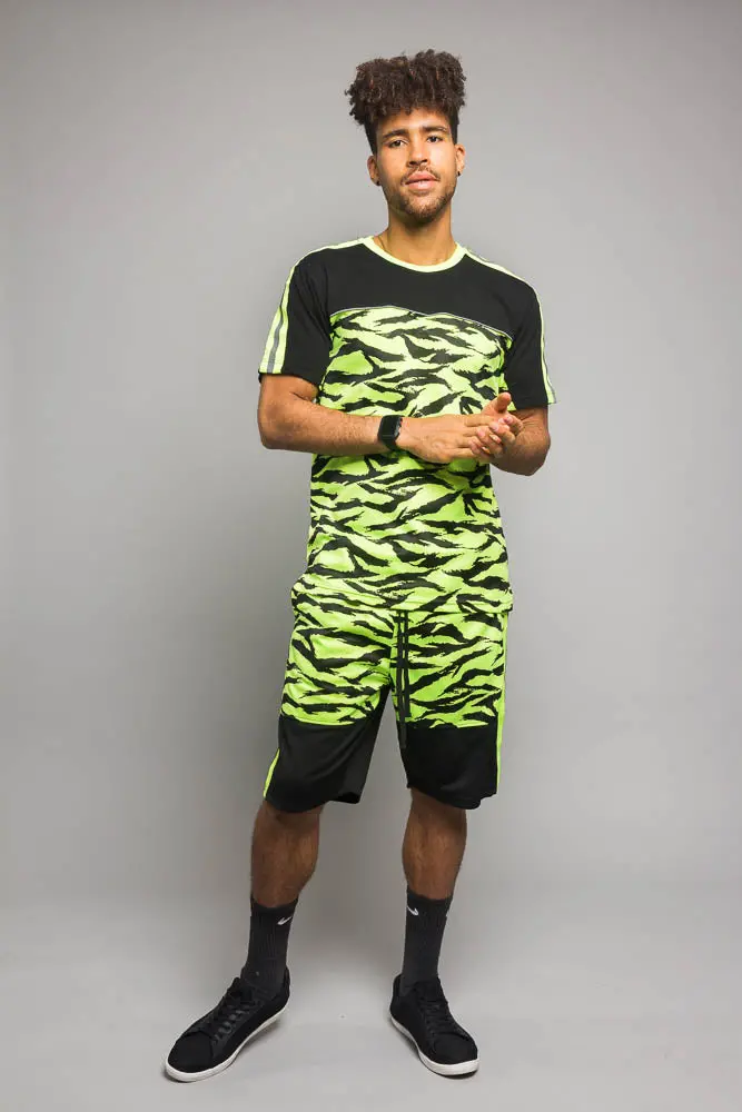 Reflective Tiger Stripe Lounge Set – High-Visibility Athletic-Inspired Fleece Two-Piece