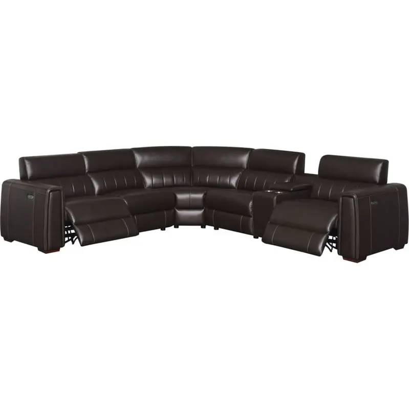 Power Reclining Leather Sectional Sofa – 4-Seat with USB/Outlets