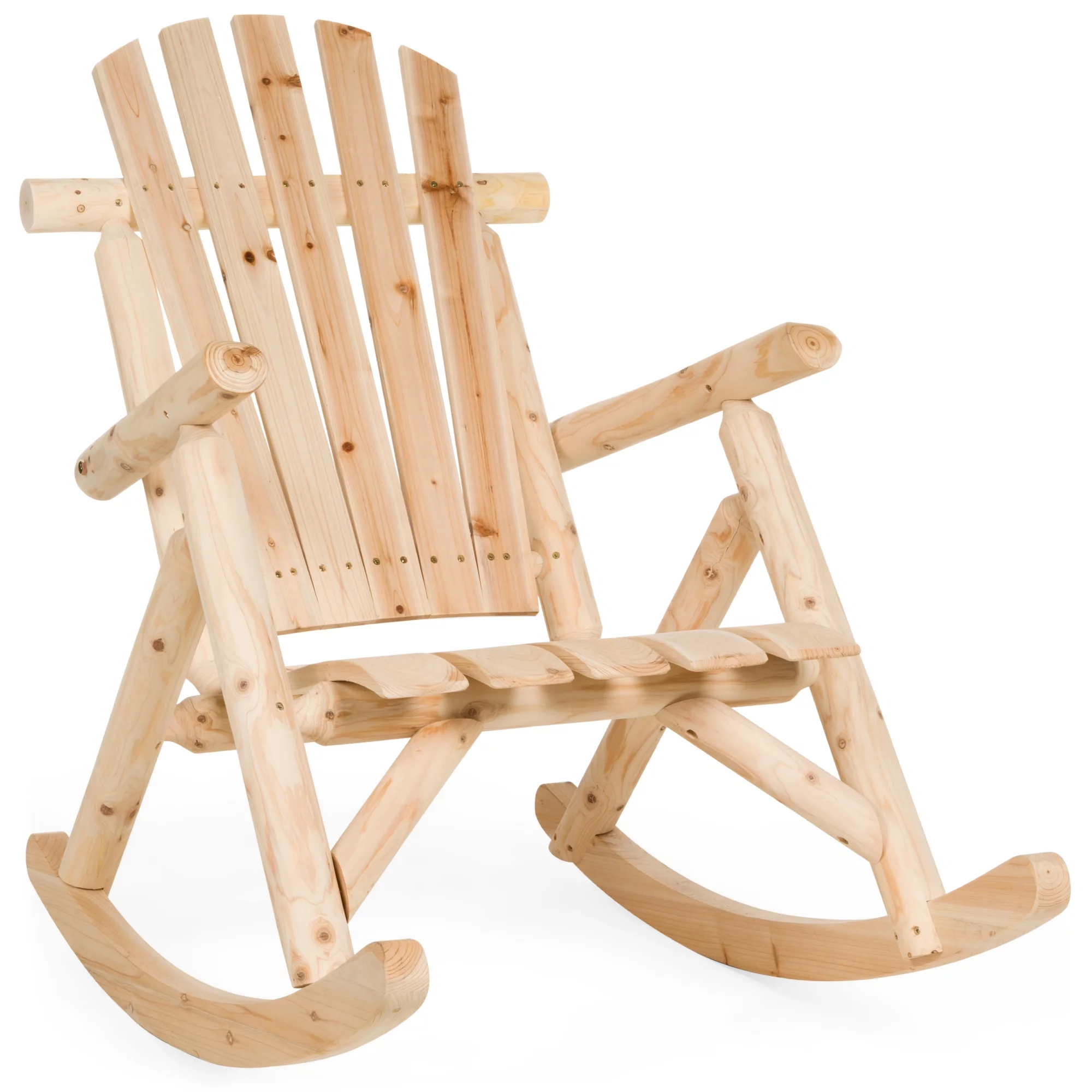 Best Choice Products Wooden Rocking Chair Outdoor Wood Rocker Adirondack Lounger Patio Accent Furniture - Natural Finish