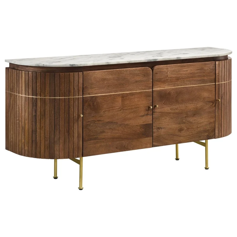 Pemberly Row 4-door Marble Top Dining Sideboard Server in White and Natural