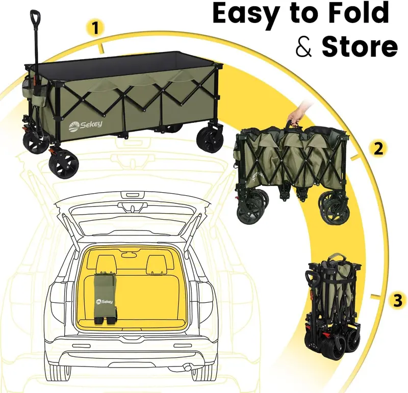 Sekey 48-Inch Extended Folding Cart – 440 lb Load Limit, 300L Garden & Moving Utility Solution