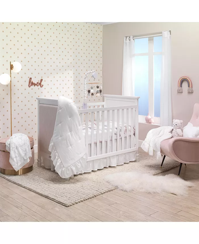 Lambs and Ivy Signature White Cotton Sateen Ruffle Baby Toddler Quilt