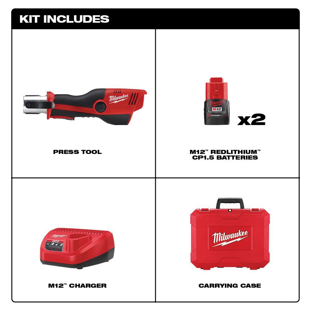 Milwaukee M12 Press Tool Kit No Jaws Reconditioned 2473-80