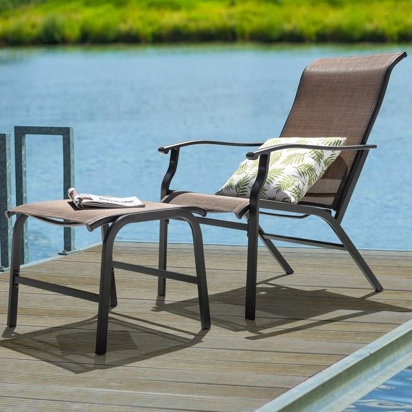 Nuu Garden Patio AllWeather Textilene Lounge Chair with Ottoman,Brown