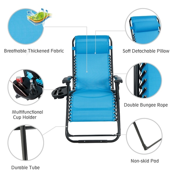 Gymax Folding Zero Gravity Lounge Chair Recliner w/ Cup Holder Tray
