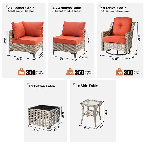 HOOOWOOO 10piece Wicker Patio Furniture Set Sectional Sofa with Swivel Chair