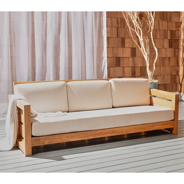 SAFAVIEH Couture Guadeloupe Outdoor Teak 3Seat Sofa