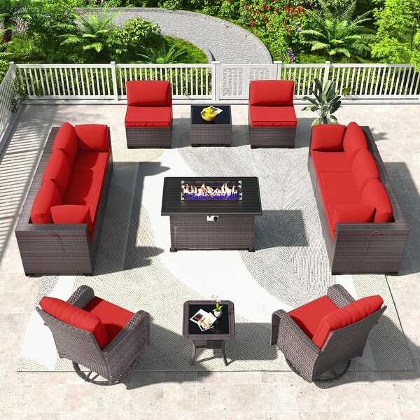 Patio Furniture Sectional Sofa Set,PE Rattan Swivel Rocking Chairs Patio Conversation Set