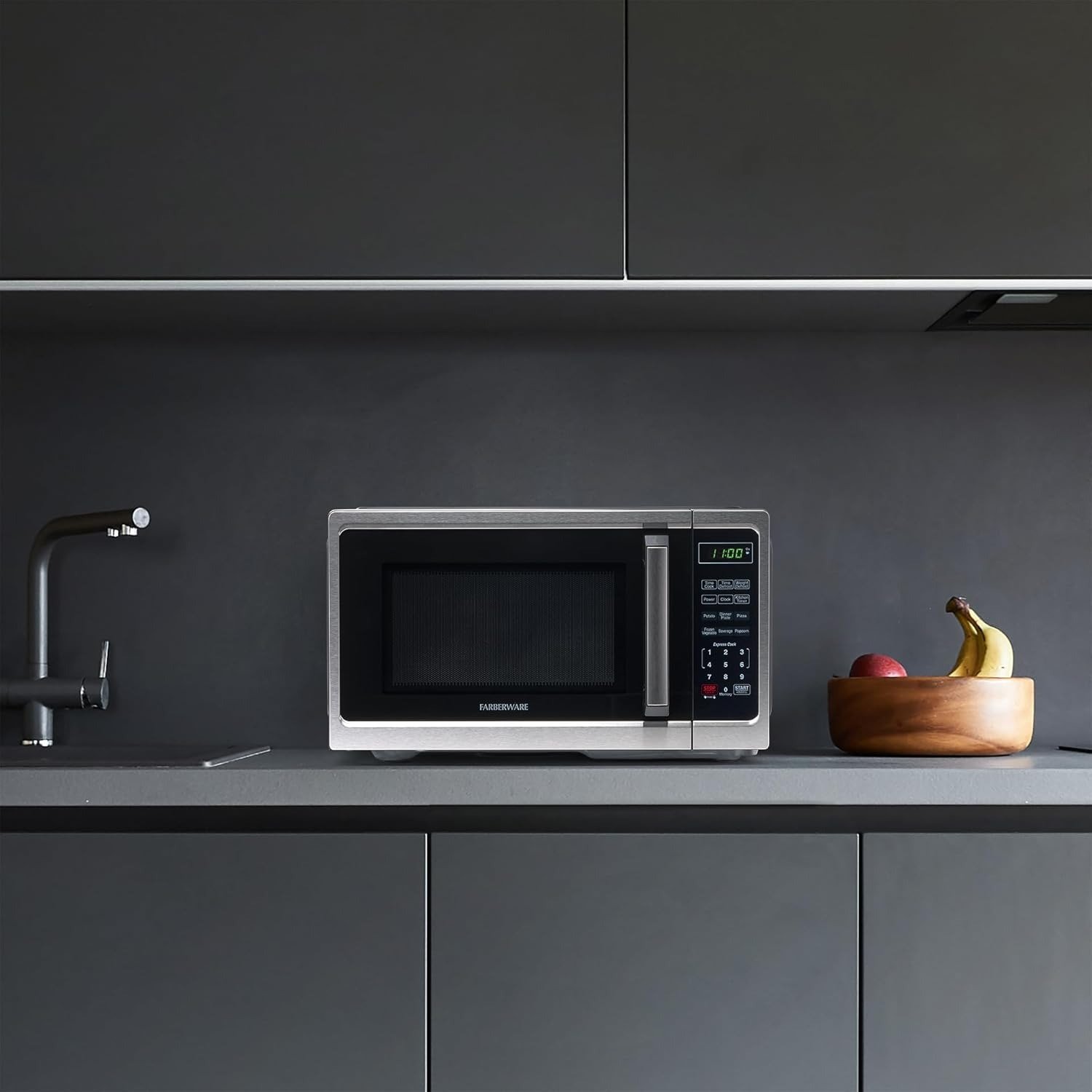 0.9 Cu. Ft. Countertop Microwave Oven – 900 Watts Power, Auto Cook Settings, Defrost, Easy Clean and Child Safety Lock – Stainless