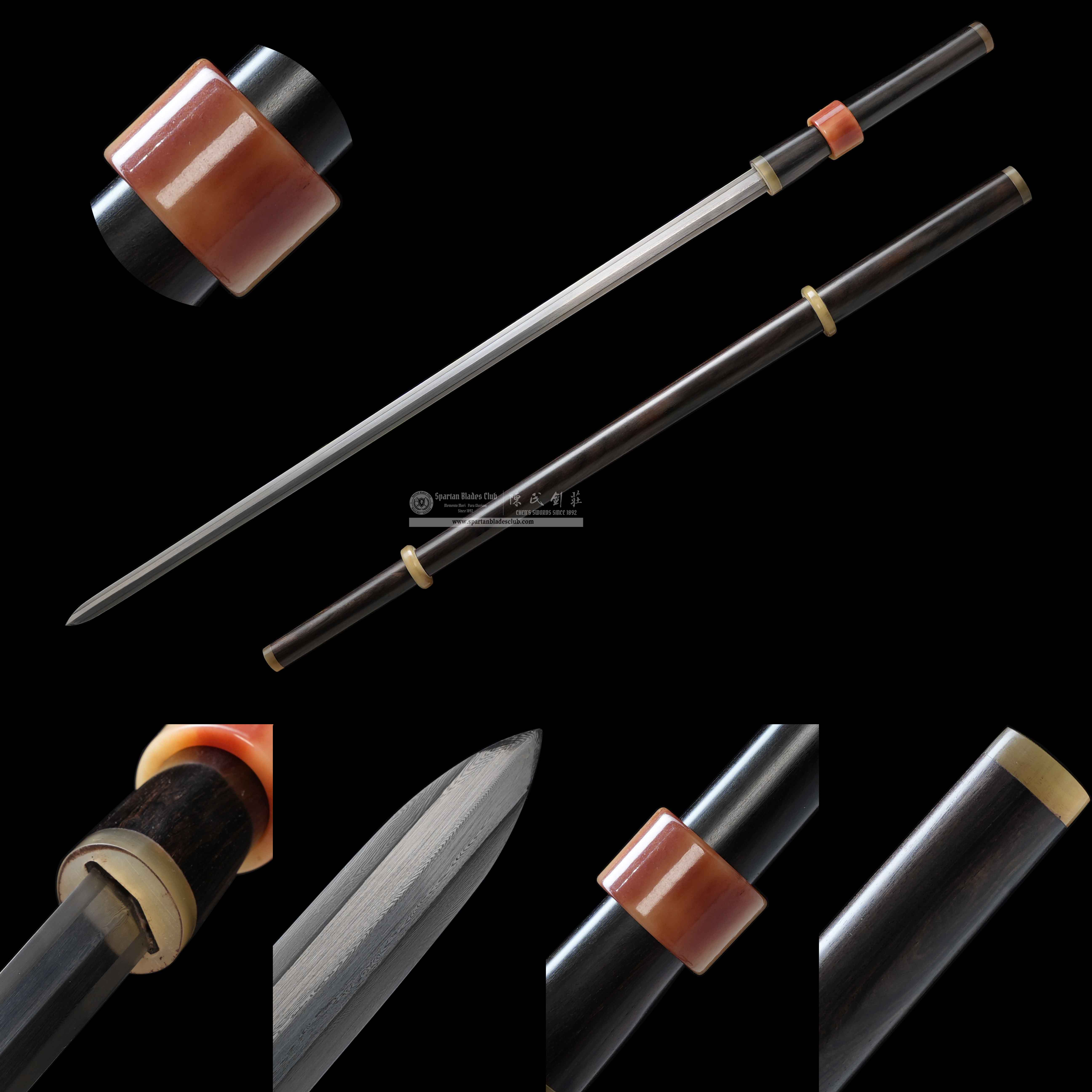 XA18 | Xuantan | Chinese Jian  | Damascus steel | Black | Battle-Ready | Full-tang | Spartan Blades Club | CHEN'S SWORDS 1892 - Spartan Blades Club - 陳氏劍莊1892