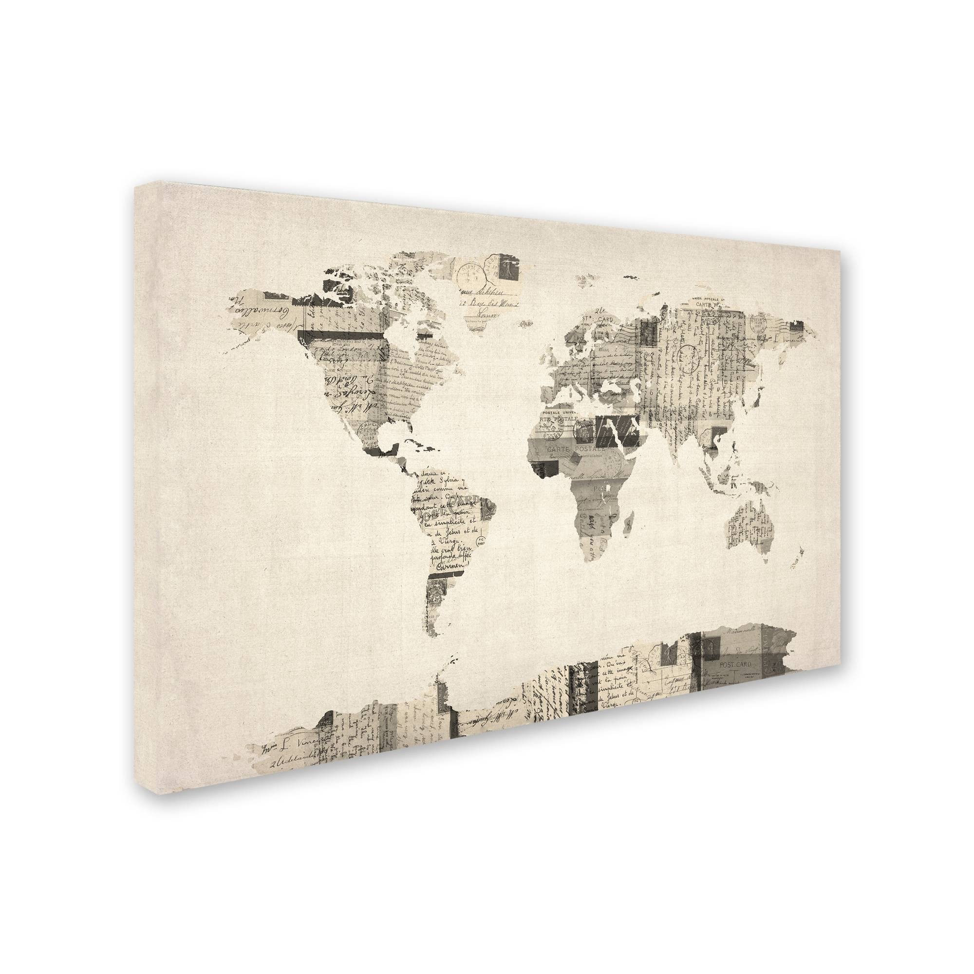Michael Tompsett &Vintage Postcard World Map& Canvas Art