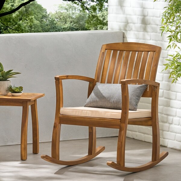 Selma Teak Finish Acacia Rocking Chair with Cushion by Christopher Knight Home