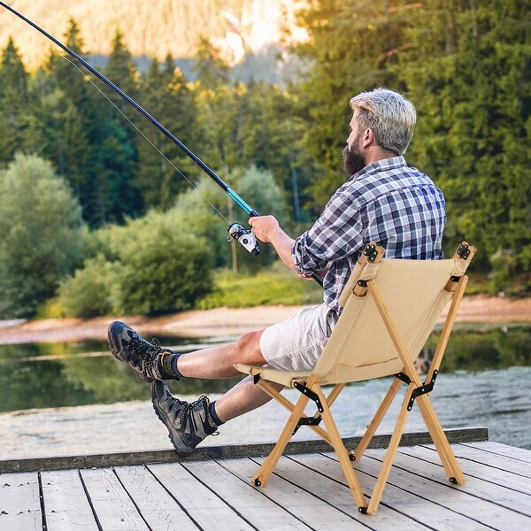 Gymax Outdoor Adjustable Backrest Chair Folding Camping Chair Bamboo
