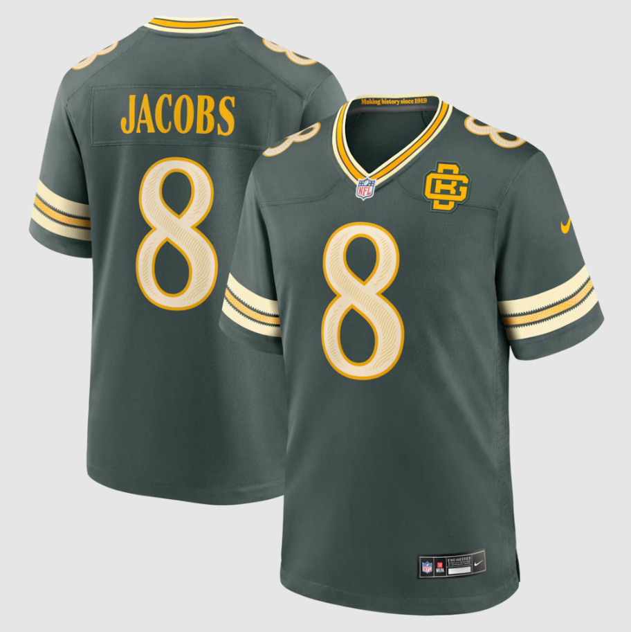 Men's Green Bay Packers Josh Jacobs #8 Green 2026 Rivalries Collection Game Jersey