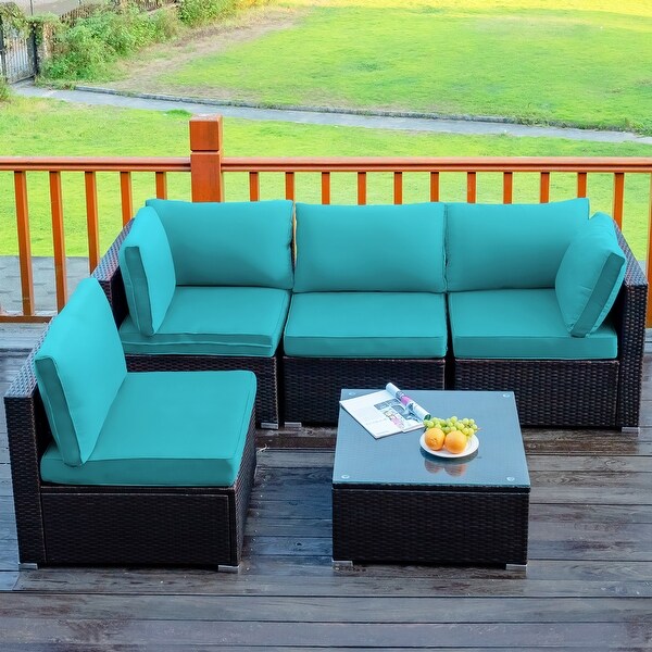 Costway 5PCS Patio Rattan Furniture Set Cushioned Sofa and Chair Coffee
