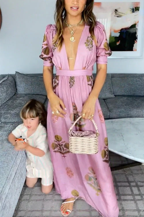 Plunging V-Neck Floral Maxi DressClistos