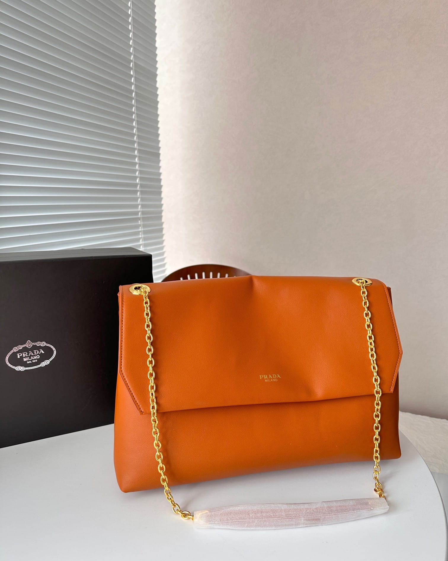 Prada Medium Leather Shoulder Bag Orange 38Cm