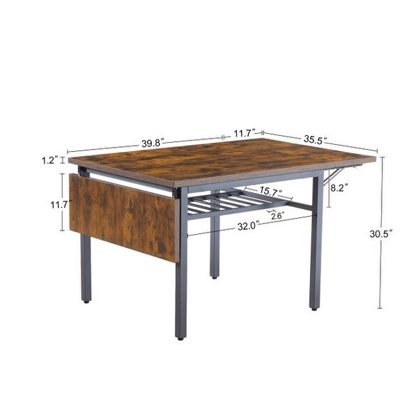 Mieres Folding Dining Table,Modern Kitchen Folding Table with Drop Leaf Bar Table Wine Rack,1.2Inch Thick Table Top
