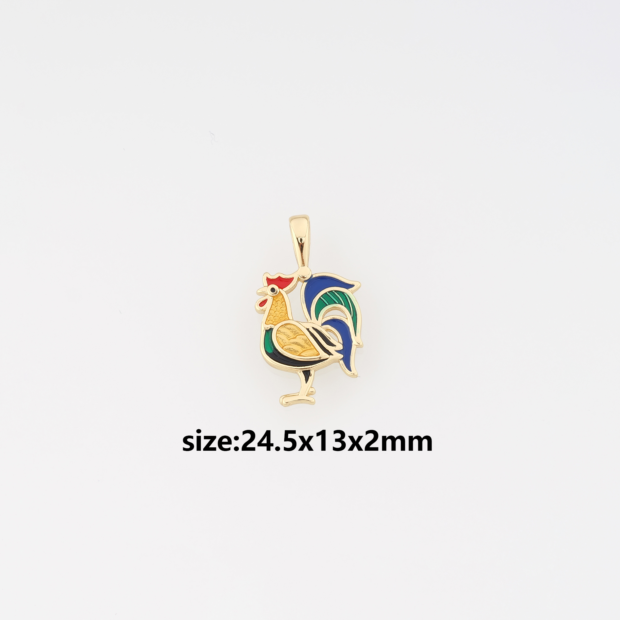 18K Gold Filled Rooster Pendant,Enamel Rooster Charm Earrings Necklace for DIY Jewelry Making Supply