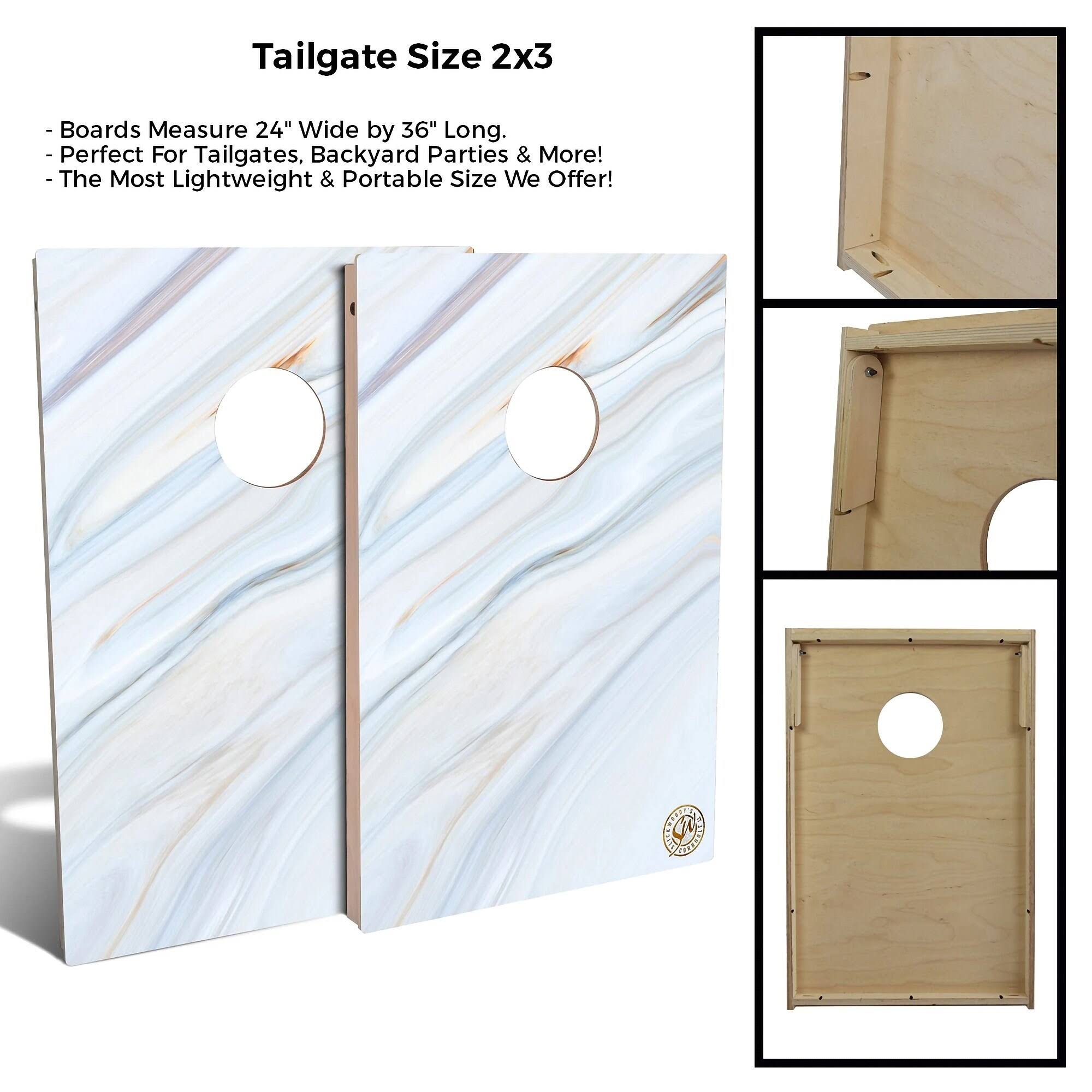 Skip&s Garage Blue Marble Solid Wood Cornhole Board Set, Size: Tailgate 2x3 (24 x 36), Multicolor