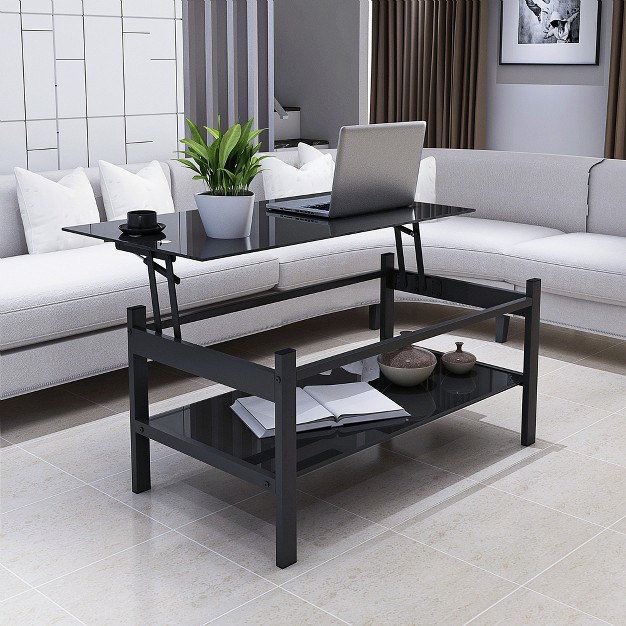 Tempered Glass Lift Top Coffee Table Black Modernluxe