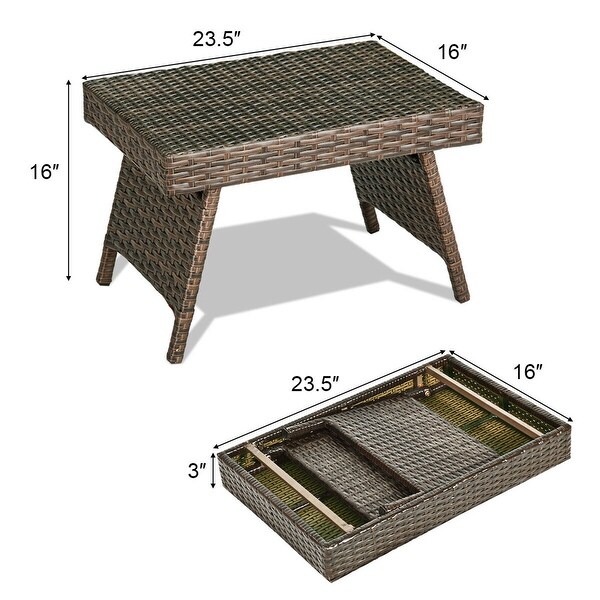 Gymax Folding Rattan Wicker Coffee Side Table Patio Garden Poolside