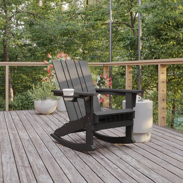 Commercial AllWeather Rocking Adirondack Chair with Swiveling Cupholder