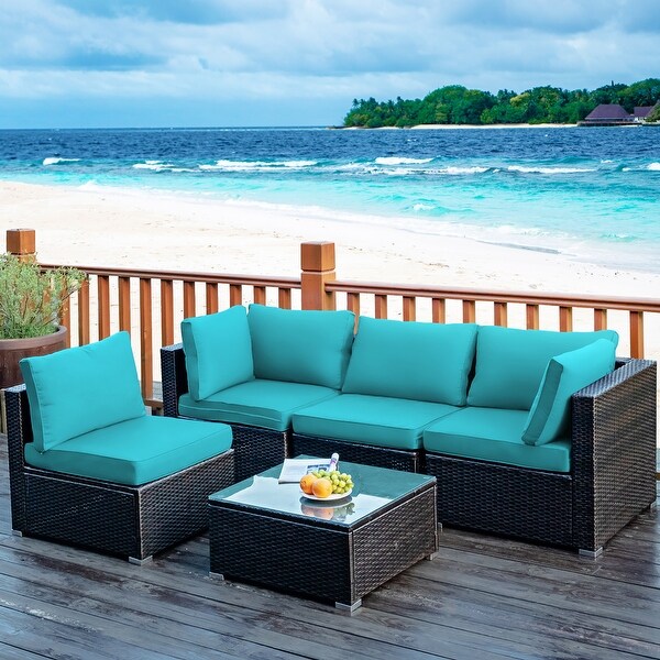 Costway 5PCS Patio Rattan Furniture Set Cushioned Sofa and Chair Coffee