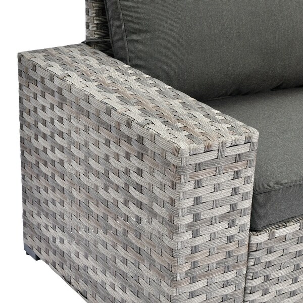 OVIOS Patio Wicker Furniture Wide Arm 6piece Set with Table