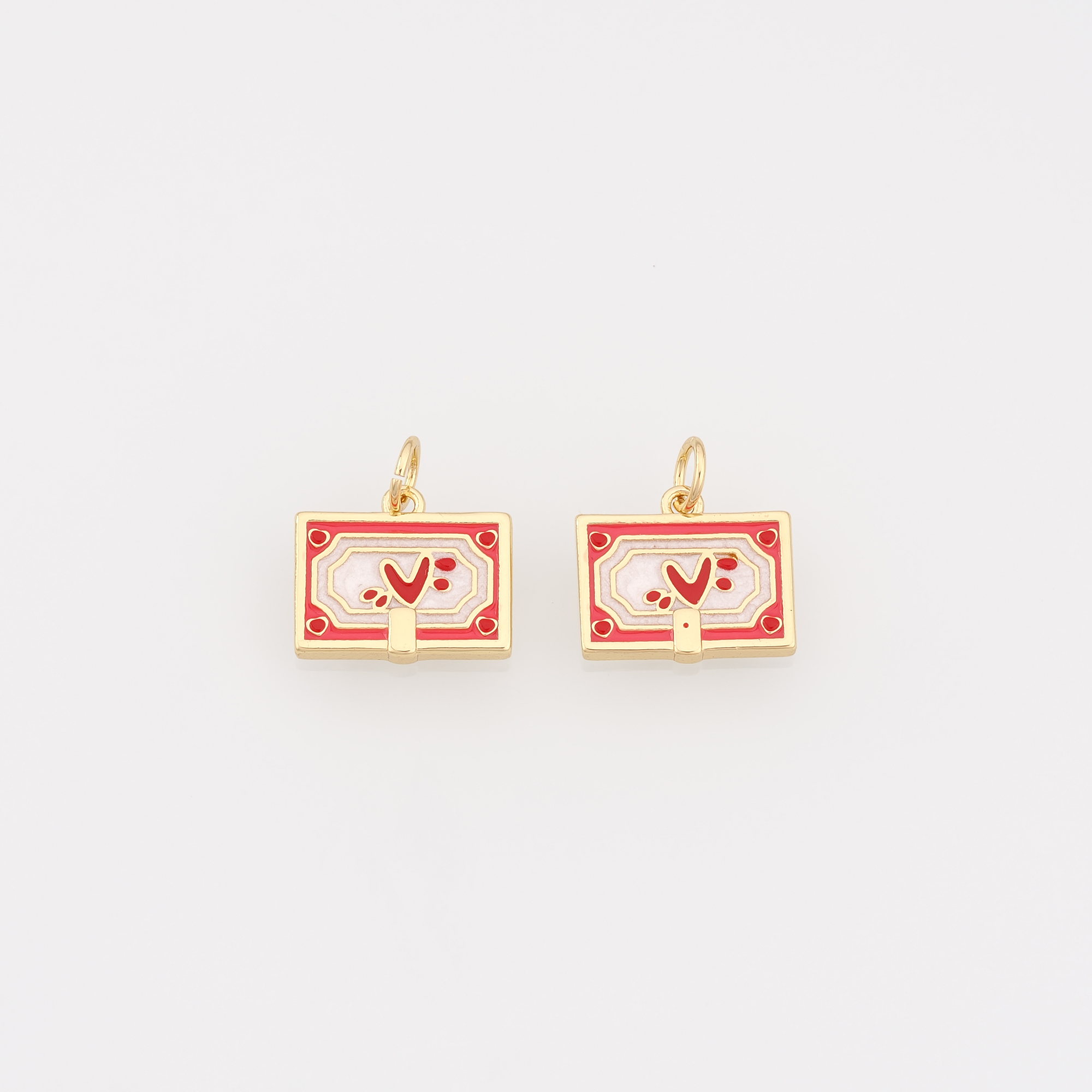 18K Gold Filled Rectangle Pendant,Enamel Rectangle Charm Earrings Necklace for DIY Jewelry Making Supply