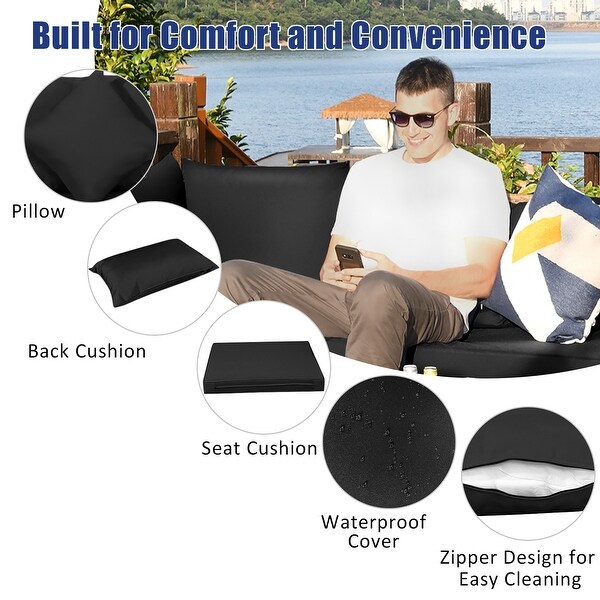 7PCS Patio Rattan Furniture Set Sectional Sofa Garden Cushion