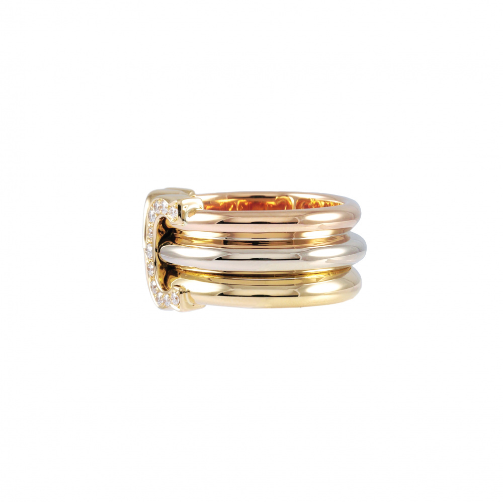 Cartier 2C Ring Tri-Gold Diamond