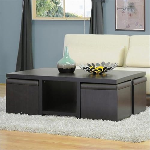 Baxton Studio Prescott Modern Table and Stool Set with Hidden Storage, Medium, Dark Brown