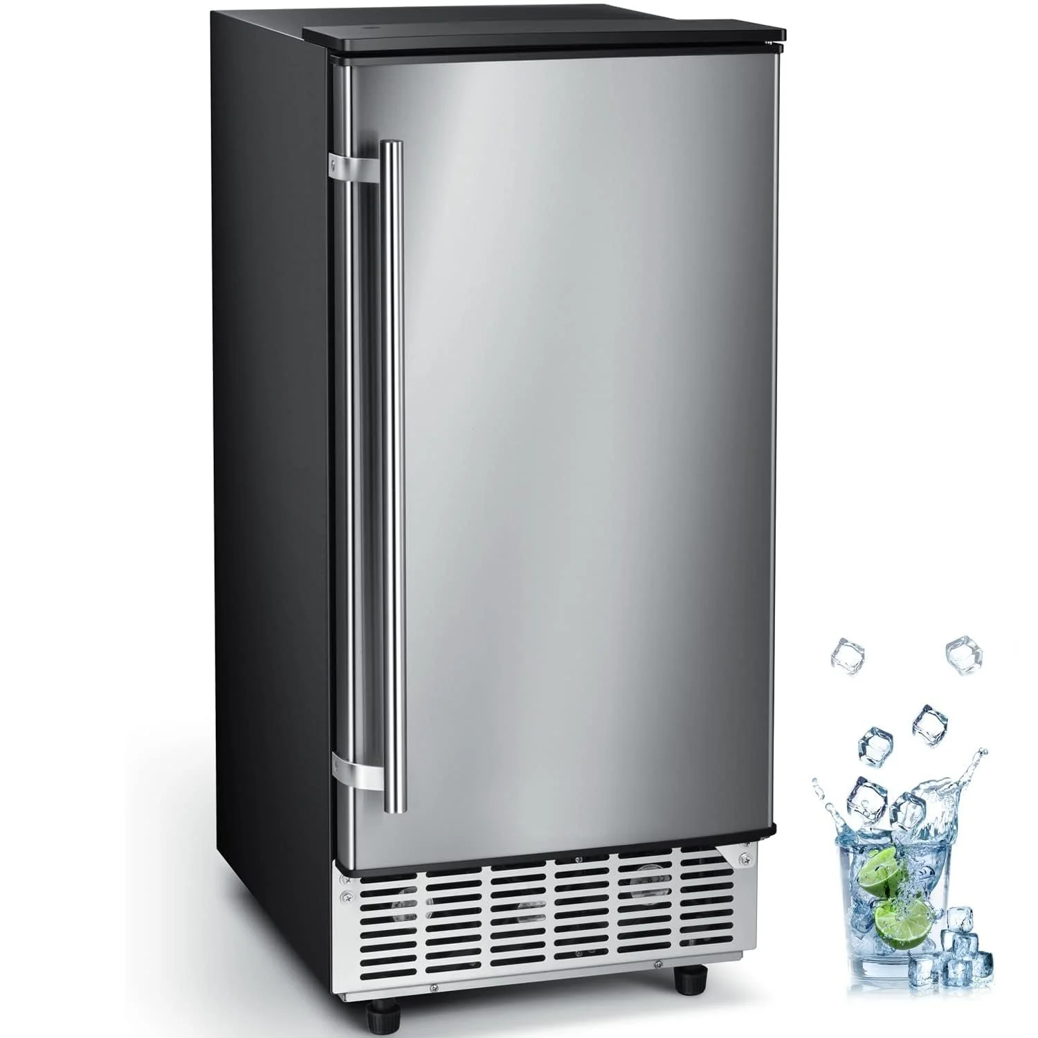 Kismile Commercial Built-in Ice Maker Machine,80Lbs/Day,Under Counter Ice Cube Maker with 24H Timer,Reversible Door,Built-in Freestanding Ice Maker for Home & Office(Silver)