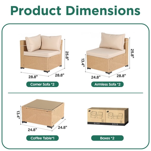 UPHA 5Piece Patio Furniture Wicker Sofa Set with Cushions