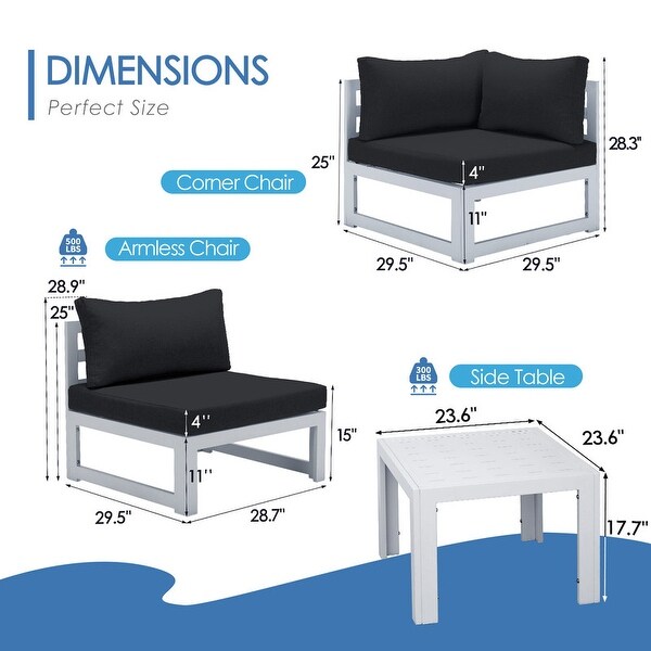 Nicesoul White Aluminum Modern Patio Furniture Sectional Sofa Set with Cushion