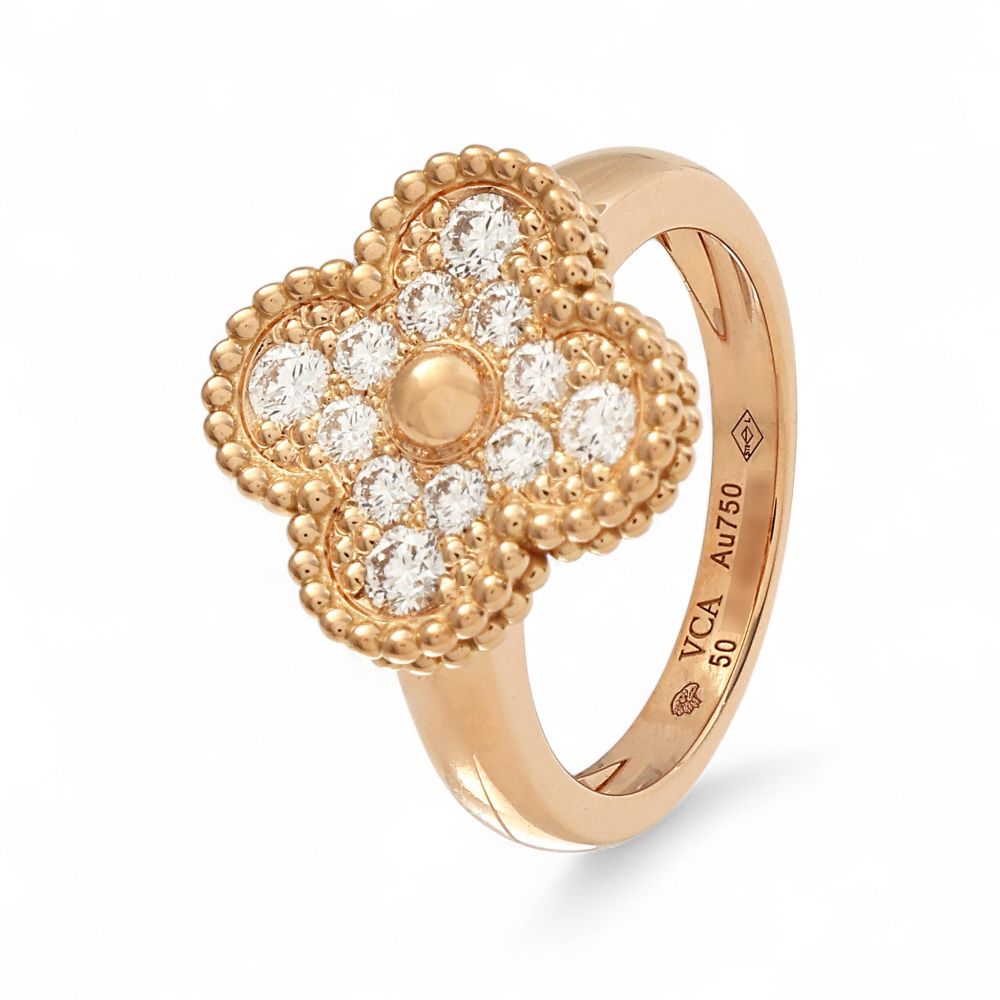 Van Cleef & Arpels Vintage Alhambra Ring 18K Rose Gold Diamond VCARP2R400