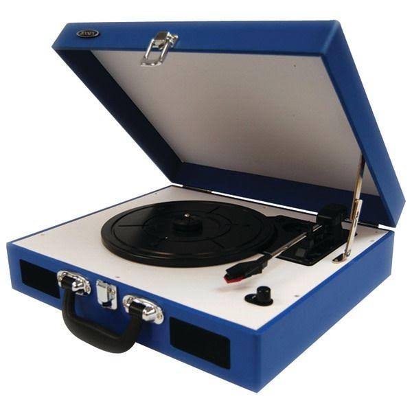 Jensen JTA-410-BLUE Portable 3-Speed Turntable with Speakers
