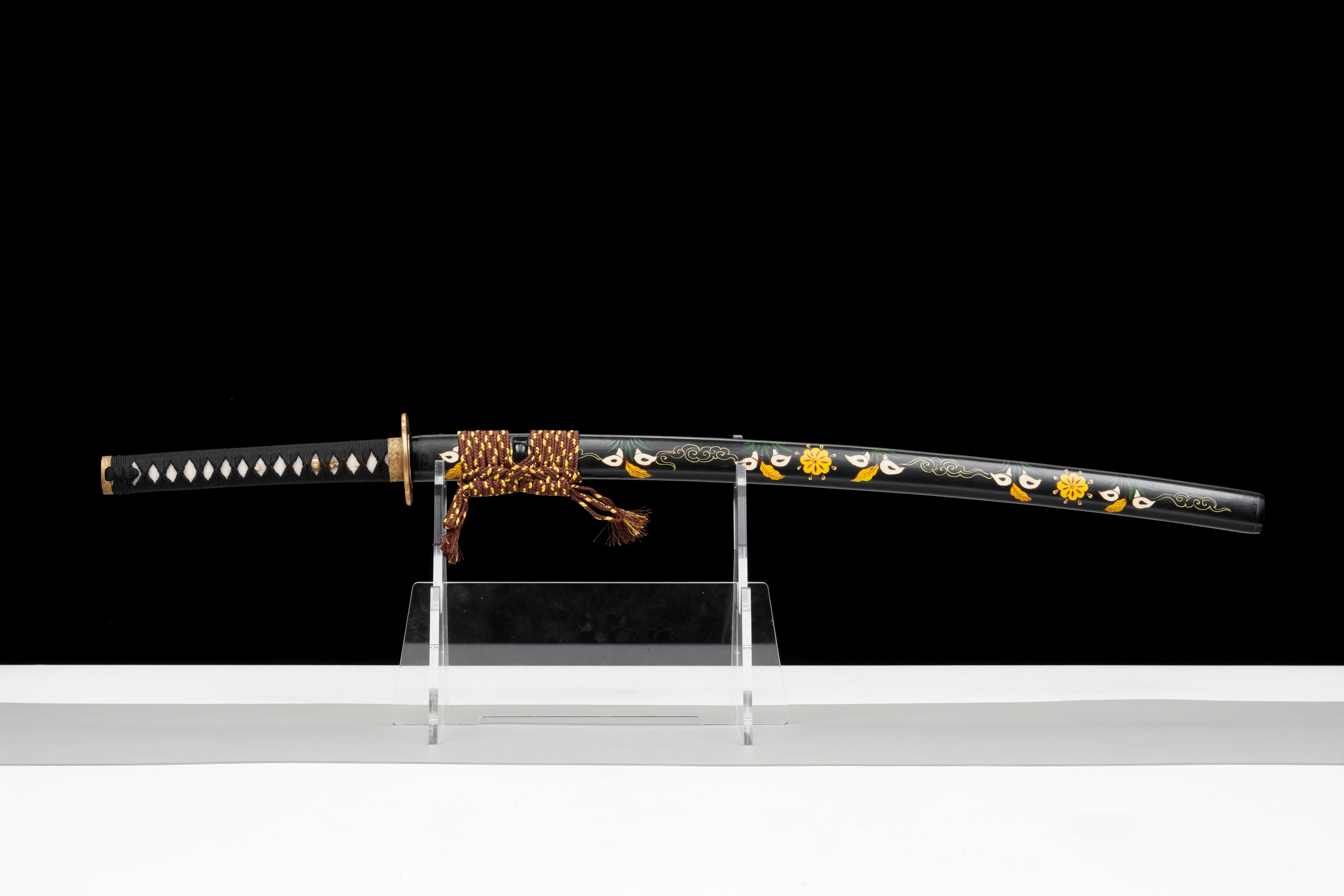 Handmade Japanese Katana T10 Steel Clay Tempered Golden Lattice Full Tang