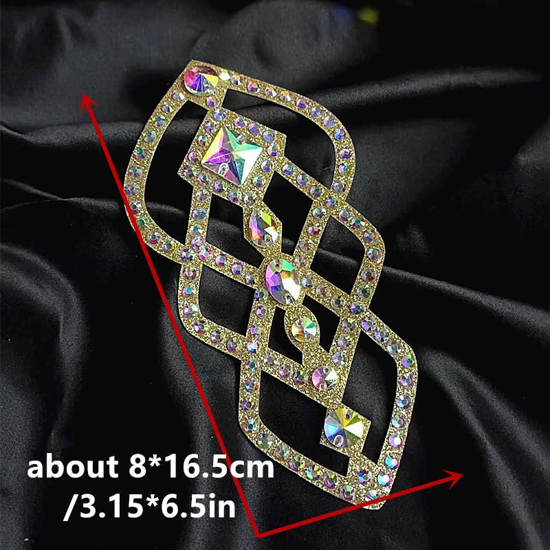 Gold ABCrystal Rhinestone Applique Large Rhinestone Patch Bridal Gown Dance Costume Evening Dress Garment Embellishment DIY BL01
