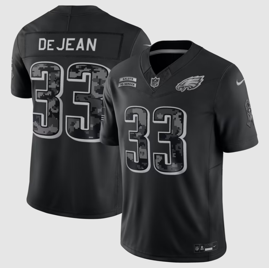Men's Philadelphia Eagles Cooper DeJean #33 Black 2026 Salute to Service Stitched Limited Jersey