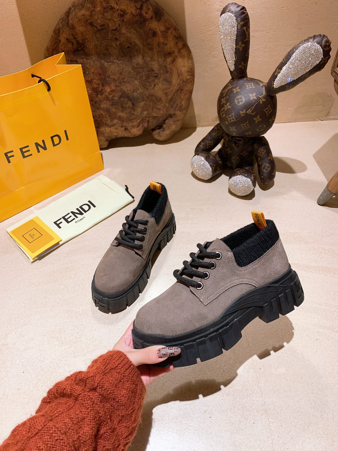 Fendi Force Leather Lace Ups Brown