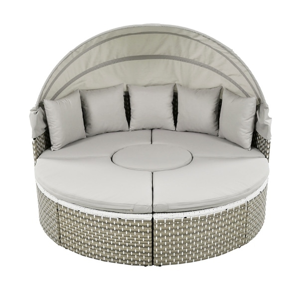 Patio Furniture Sectional Sofa Set Daybed with Retractable Canopy
